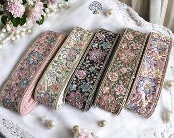 Sari Fabric Trim-Multi Colour Embroidered Saree Border trim for Dupattas-Embroidered Fabric Lace-Table Runner-Lehengas-Skirts