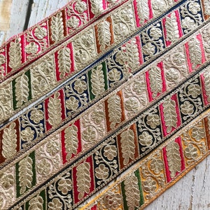 Ribete de encaje indio cortado a medida, cinta bordada Sari Fabric Trim-Table Runner-Art Quilt fabric trim-Silk Sari Border Trim-Silk Fabric Trim