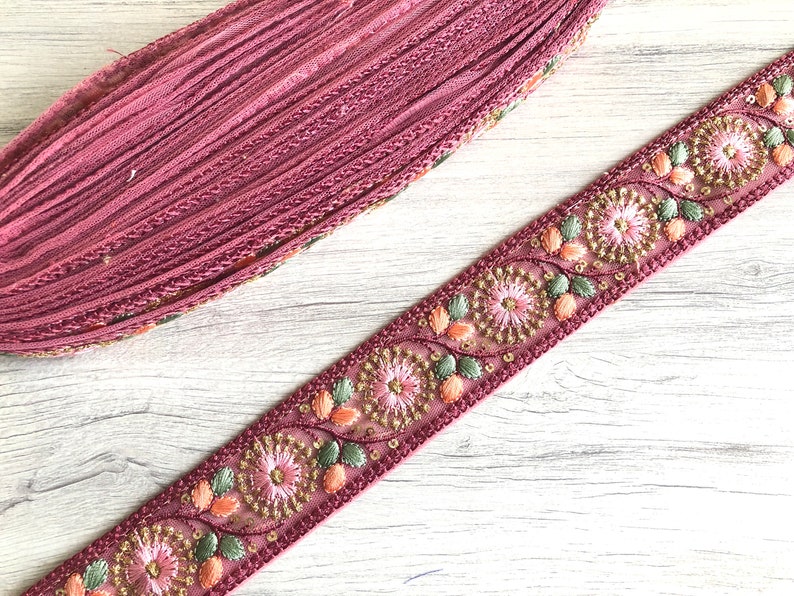 Floral Net Fabric Trim-Multi Colour Embroidered Sari Border-Silk Sari Fabric-Dupattas,Quilt Silk Ribbon-Indian Fabric-Table Runner-Lehengas Purple