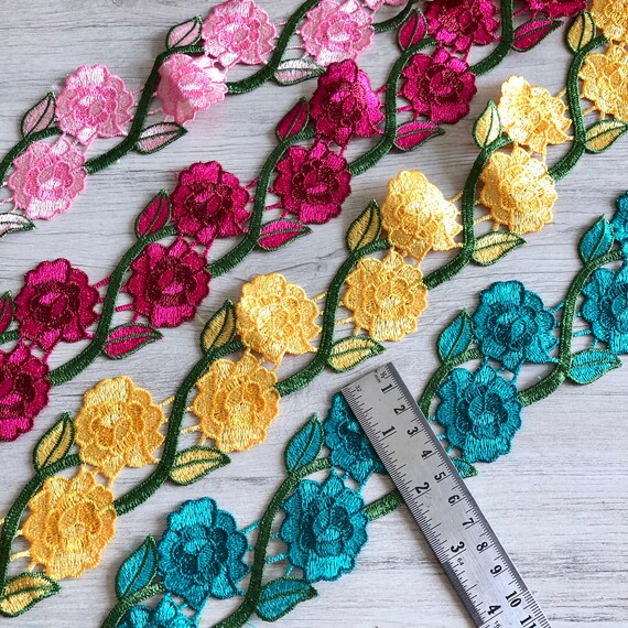 Floral Embroidered Cut-work Lace Fabric Trim Indian Fabric