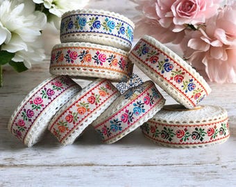 Witte brokaat geweven jacquardstof trim-halsbanden zijden linten-boho decor versieringen