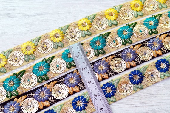 Floral Net Fabric Trim-multi Colour Embroidered Sari Border-silk