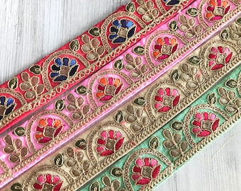 Sari Fabric Trim-Multi Color Brodé Sari Border boho Journals, Dupattas,Quilt Silk Ribbon-Indian Fabric-Table Runner-Lehengas