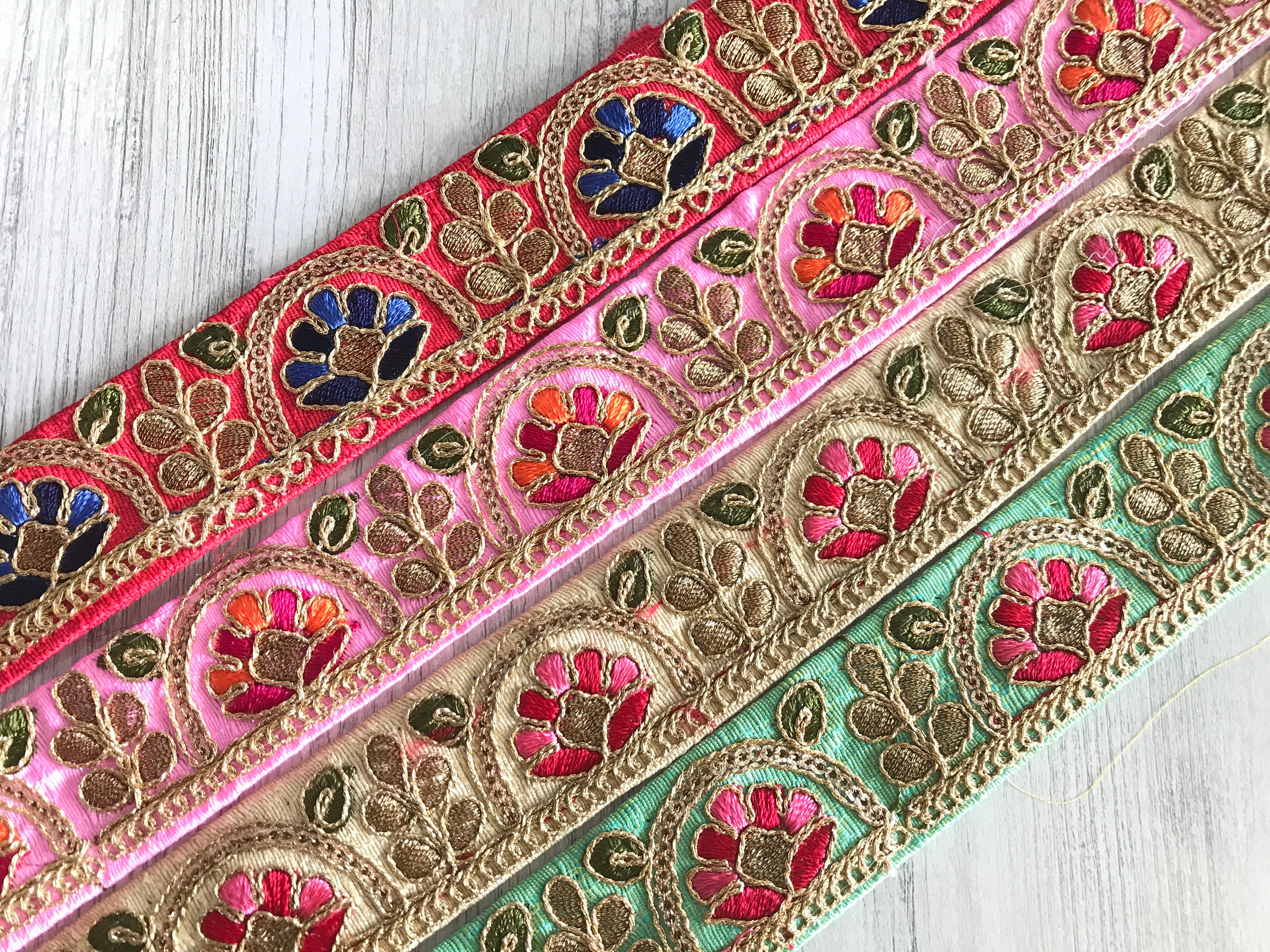 Floral Net Fabric Trim-Multi Colour Embroidered Sari | Etsy