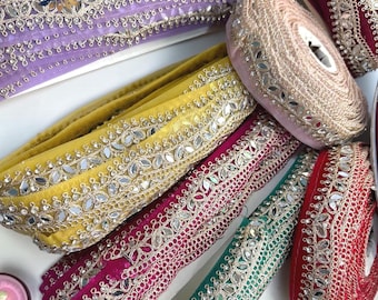 1 "Multicolor Spiegelarbeit Spitzenbesatz Schüttgut, Echt Shisha gesticktes Band, indische Cutwork Bordüre für Boho Hochzeitskleid, DIY Kunsthandwerk