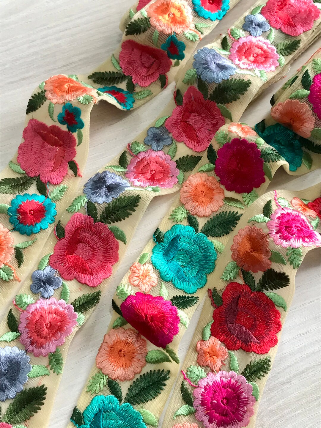 Embroidered Net Fabric Ribbon Trim, Wedding Dress, Sari Border, Saree Fabric, Art Quilt, Indian