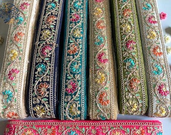 Sari Fabric Trim-Multi Colour Embroidered Saree Border for DIY Crafts-Clothing-Wedding Dress-Boho Skirts-Denim Jackets