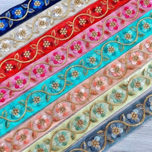 Embroidered Indian Trim By The Yard Indian Fabric Trim Sari Border Craft Ribbon Sari Fabric Trimming Sewing Tape, Costume trim Silk Ribbons