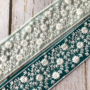 Embroidered Net Fabric Lace-Floral Fabric Trim, Wedding Dress, Sari Border, Saree Fabric, Art Quilt, Indian Trim By The Yard, Table Runner image 5
