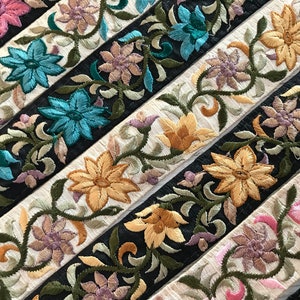 Lacets indiens, bordures de sari, bordures indiennes, bohème, lacets de sari en soie, dentelle dorée de style bohème, bordures brodées, bordure florale