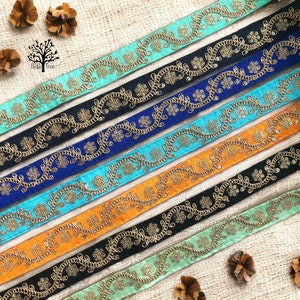 Bordure indienne brodée par mètre Bordure en tissu indien, bordure en sari, ruban artisanal pour bordure en sari, ruban à coudre, bordures pour costumes, rubans de soie