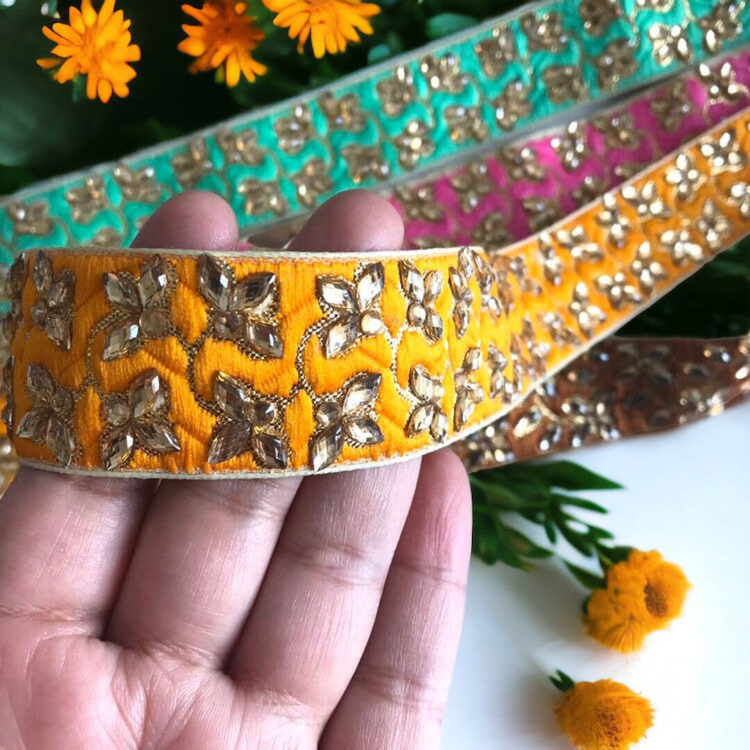 Sari Fabric Indian Trim, Sari Silk Fabric Trim Embroidered Trim, Sari