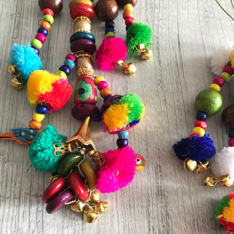 Wedding Lehenga Dupatta Latkan-Multi colored Pom Pom Ethnic Tassel-Gypsy Kutch Tassels-CHARMS /& Decoration-Beads Stones mirror camel swag