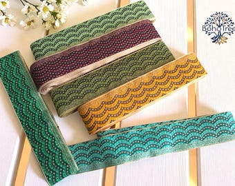 Żakardowa wstążka do sari, wielokolorowa tkana lamówka, indyjskie obramowanie do sari