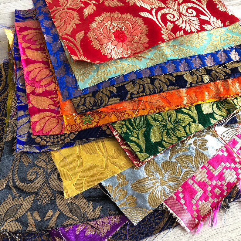 Silk Fabric Remnants Assorted Silk Brocades for DIY Junk Etsy UK