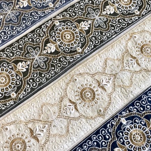 Fita de tecido sari bordado para roupas boho, vestido de noiva, borda sari, borda saree, acabamento indiano pelo quintal, corredor de mesa