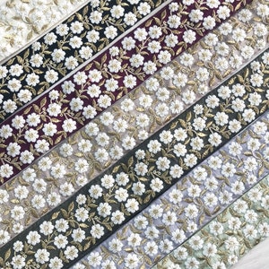 Sari-stofversiering, witte draad geborduurde sari-rand voor boho-junktijdschriften, tafelloper, Indiase textielstoffen