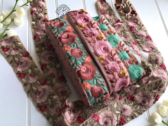 dress border lace Embroidered Floral Lace Trim, Indian Sari Border, Ribbon By The Yard for  Diy Crafts-Jewellery-Boho Dress