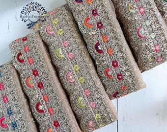 Zari Embroidered Net Saree Border-Indian Lace Trim-2.5 Inch Fabric Trim By The Yard for DIY Dress-Boho Skirts-Jackets-Wedding Costume