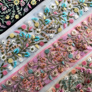 Floral Net Fabric Trim-Multi Colour Embroidered Sari Border-Silk Sari Fabric-Dupattas,Quilt Silk Ribbon-Indian Fabric-Table Runner-Lehengas