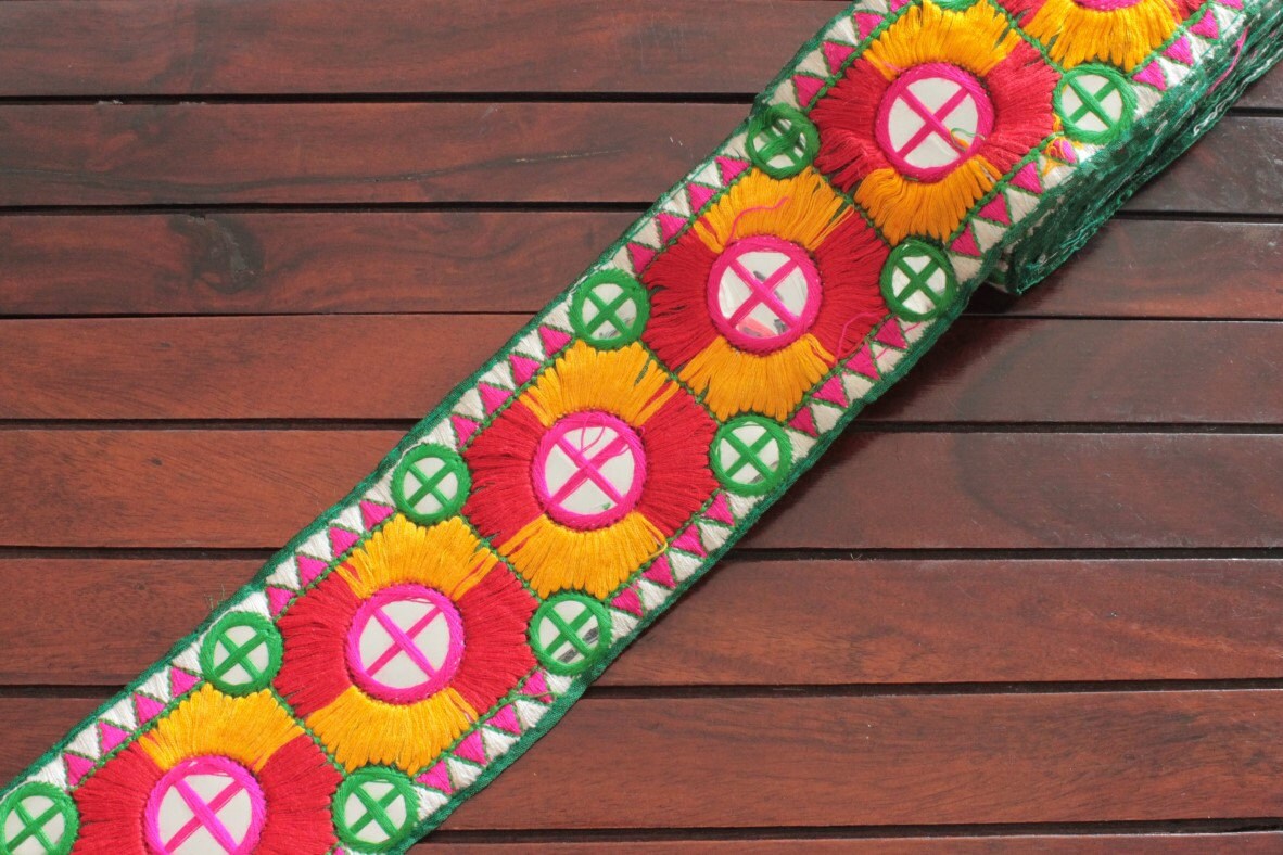 1 YardWhite Fabric TrimMulti Color Thread Embroidered Etsy