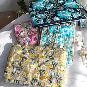 Ribete de tela de seda bordada - Borde de sari indio, cinta floral