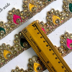 Cut Work Fabric Embroidered Indian Lace Trim By The Yard, embroidered Golden Ribbon Sari Fabric Trim-Table Runner-Sari Border Silk Fabric image 3