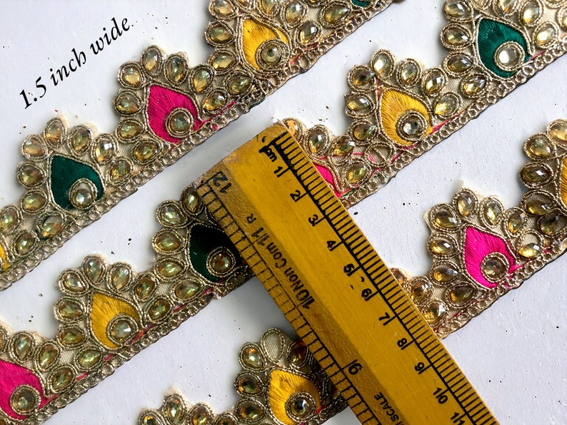 Cut Work Fabric Embroidered Indian Lace Trim By The Yard, embroidered Golden Ribbon Sari Fabric Trim-Table Runner-Sari Border Silk Fabric image 3