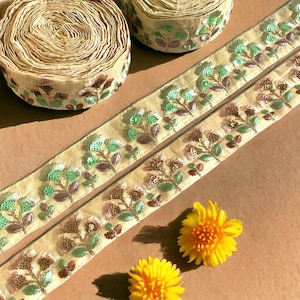 Silk Ribbon, Silk Fabric Trim, Embroidered Trim, Sari Border, Sari Fabric, Art Quilt, India Fabric Trim By The Yard, Table Runner, Lehenga