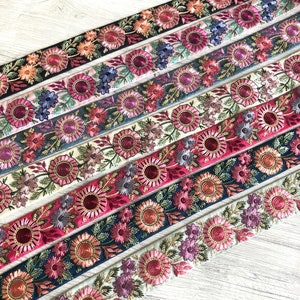 Indian Lace Trim By The Yard, embroidered Ribbon Sari Fabric Trim-Table Runner-Art Quilt fabric trim-Silk Sari Border Trim-Silk Fabric Trim