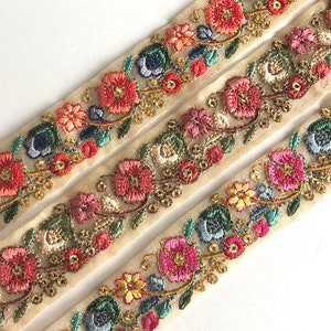 Embroidered Decorative Trim By The Yard Indian Sari Border Craft Ribbon Saree Fabric Trimming Sewing Tape, Costume Fashion trim Silk Ribbons