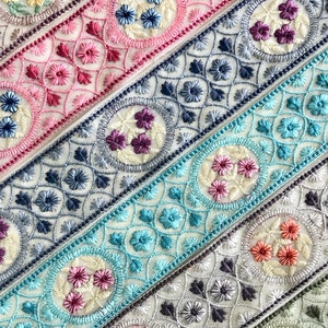 Net Fabric Trim-Multi Colour Embroidered Sari Border-Silk Sari Fabric-Dupattas,Quilt Silk Ribbon-Indian Fabric-Table Runner-Lehengas