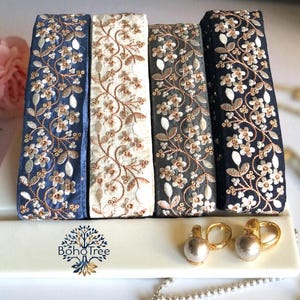 Embroidered Indian Trim By The Yard Indian Fabric Trim Sari Border Craft Ribbon Sari Fabric Trimming Sewing Tape, Costume trim Silk Ribbons