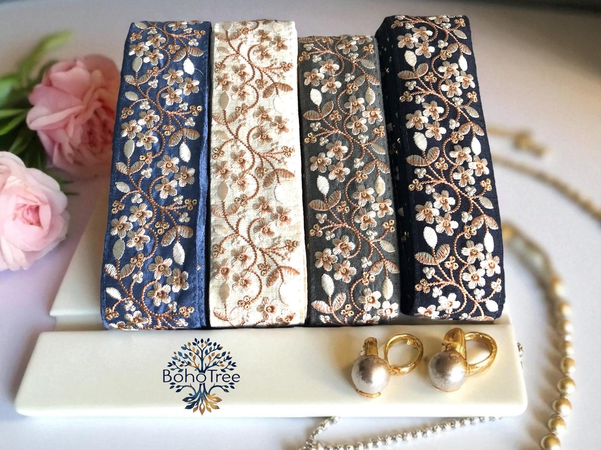 Embroidered Indian Trim By The Yard Indian Fabric Trim Sari Border Craft Ribbon Sari Fabric Trimming Sewing Tape, Costume trim Silk Ribbons
