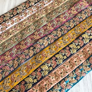 Floral Fabric Trim-Multi Colour Embroidered Sari Border-Silk Sari Fabric-Dupattas,Quilt Silk Ribbon-Indian Fabric-Table Runner-Lehengas