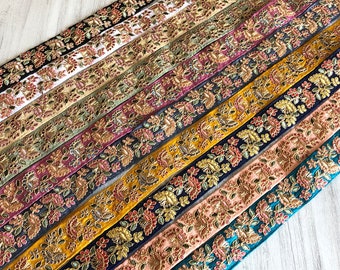 Floral Fabric Trim-Multi Colour Embroidered Sari Border-Silk Sari Fabric-Dupattas,Quilt Silk Ribbon-Indian Fabric-Table Runner-Lehengas