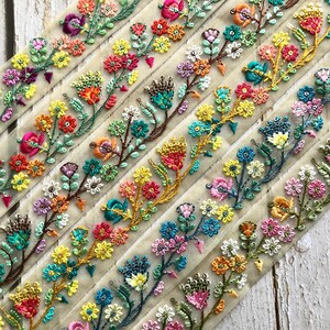 Saree Border Indian Lace Trim By The Yard, Multi coloured embroidered Trim Sari Fabric Trim, Art Quilt fabric trim Sari Border Silk Ribbon