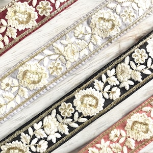 Versiering zijdestof - meerkleurige geborduurde sari-rand - zijden saristof - dupattas, quiltzijde lint - Indiase stof - tafelloper - lehenga's