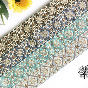 Nastro di rifinitura in tessuto sari ricamato per abbigliamento boho: abito da sposa, bordo sari, bordo sari, rifinitura indiana tagliata su misura, runner da tavola