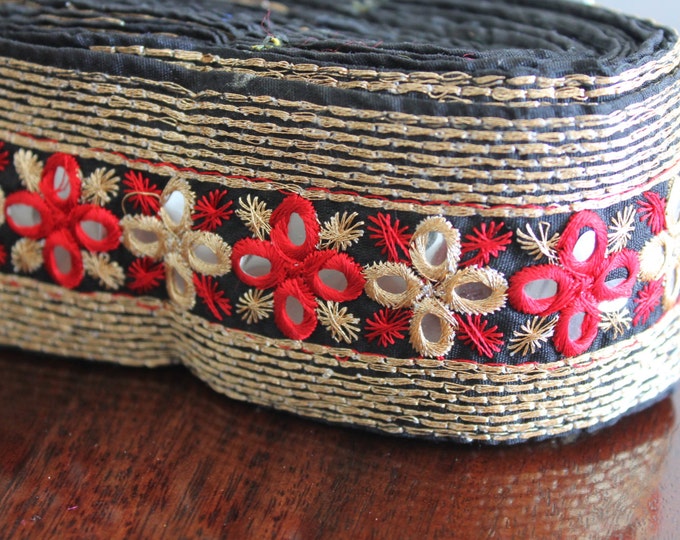 1 Yardblack Fabric Trimdecorative Mirror Work Etsy