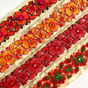 Bordure en tissu bohème multicolore - Courtepointe artistique - Bordure en ruban de sari en soie brodée - Tissu sari en soie - Garniture en tissu indien par mètre