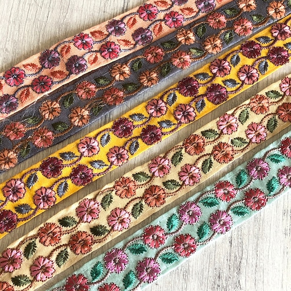 Embroidered Indian Trim By The Yard Indian Fabric Trim Sari Border Craft Ribbon Sari Fabric Trimming Sewing Tape, Costume trim Silk Ribbons