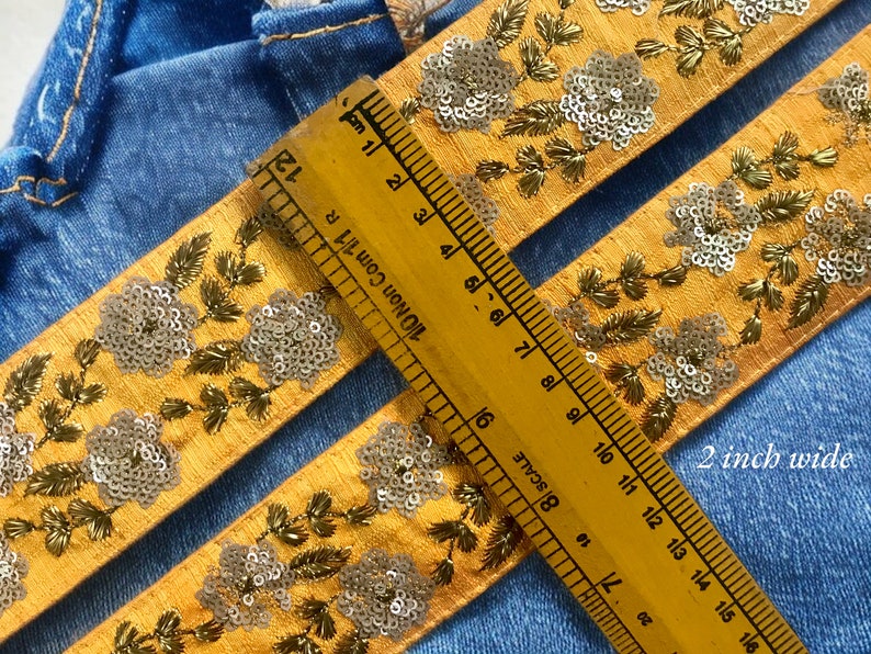 Embroidered Fabric Trim-Sari Fabric-Saree Border-Table Runner-Art Crazy Quilt Trim-Belly Dance Outfit Trim-Silk Ribbon image 3