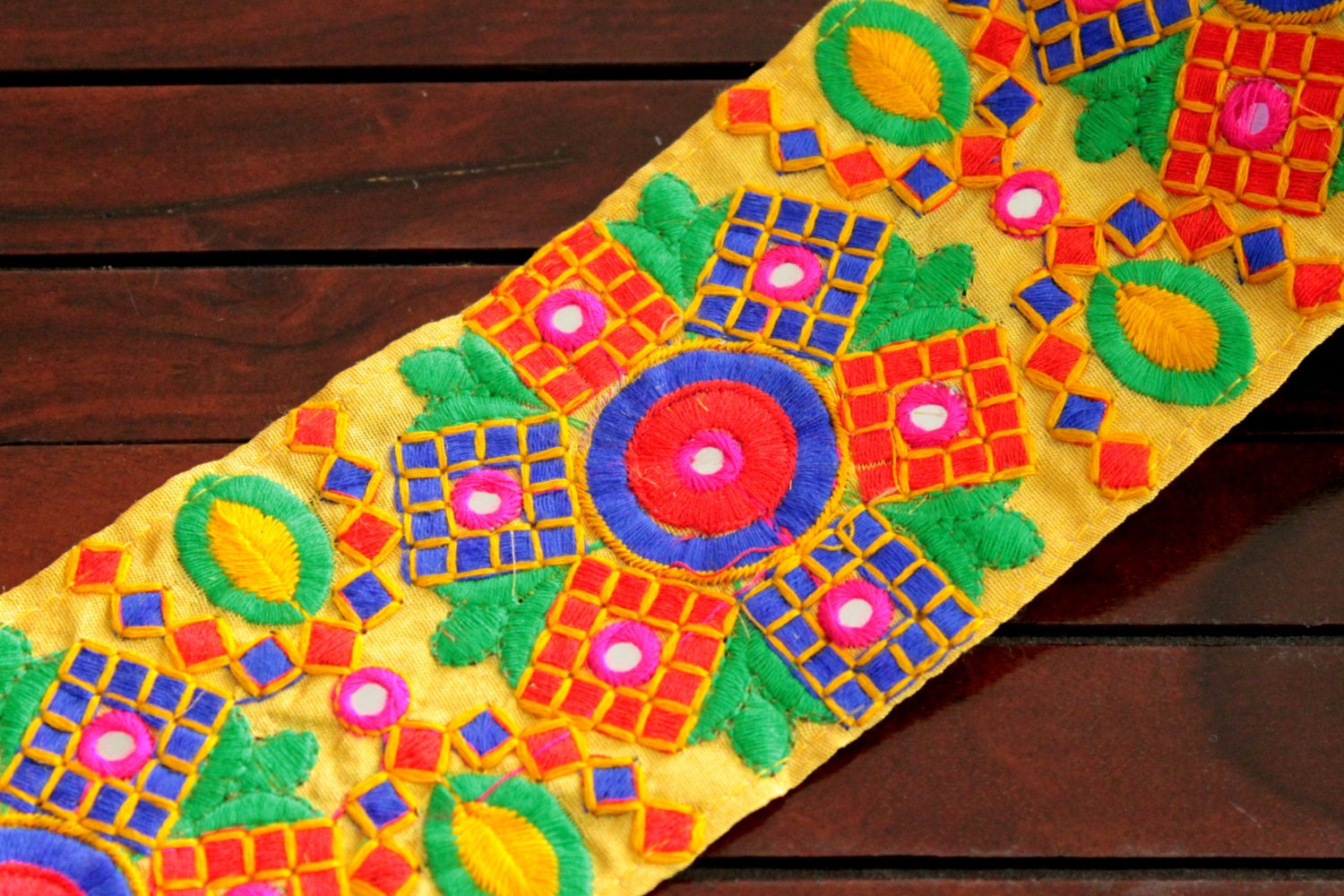 1 Yard Yellow Fabric Trimmulticolor Embroidered Floral Etsy