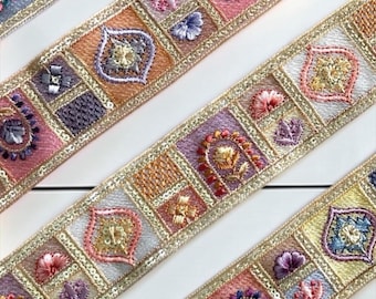 Net Fabric Saree Border Indian Lace Trim By The Yard, Sari Fabric Trim-Table Runner-Art Quilt fabric trim Sari Border Silk Fabric