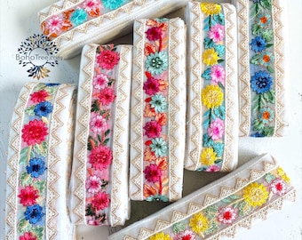 Net Fabric Saree Border Indian Lace Trim By The Yard-2.5 Inch Fabric Trim for DIY-Table Runner-Art Quilt-boho dress-jackets-crafts