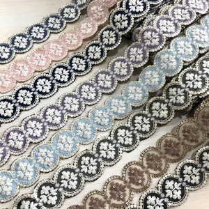 Indian Lace Trim By The Yard, embroidered Net Fabric Trim/Ribbon Sari Fabric Trim-Table Runner-Art Quilt fabric trim-Silk Sari Border Trim