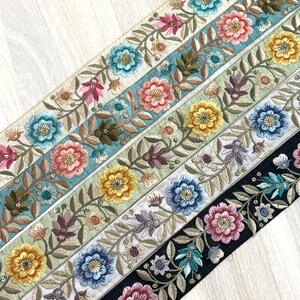 Sari Fabric Embroidered Trim, Embellishments for Boho Junk Journal, Holiday Home Decor, Boho Wedding Dress, Indian Fabric, Table Runner image 9