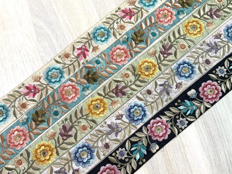 Sari Fabric Embroidered Trim, Embellishments for Boho Junk Journal, Holiday Home Decor, Boho Wedding Dress, Indian Fabric, Table Runner image 9