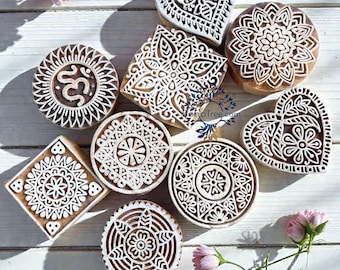 Indian Block Print Wooden Stamps, Hand Carved Wooden Blocks, DIY Fabric Textile Block Printing, Art Journal, Scrapbook Stamps, Henna Design